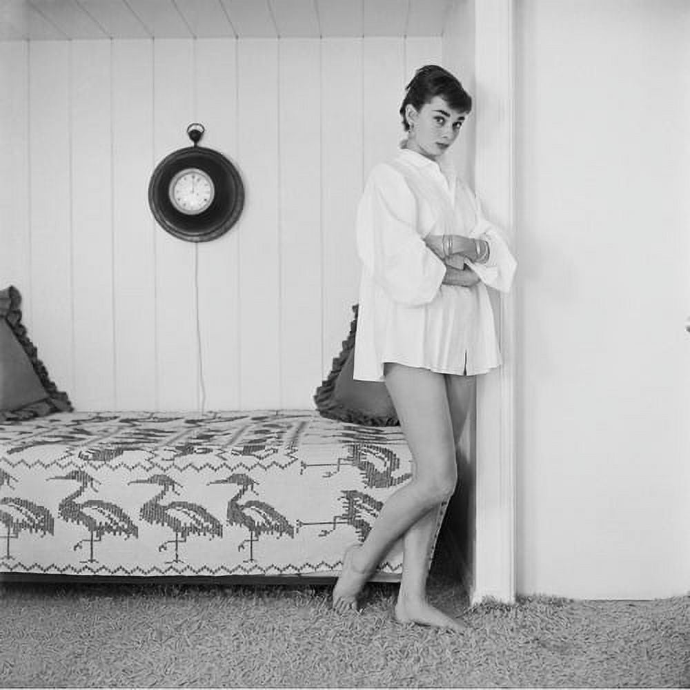 Audrey Hepburn bed photo print showcasing the iconic film star