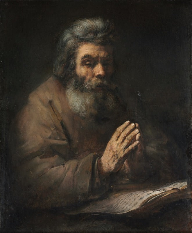An Elderly Man in Prayer art print by Rembrandt van Rijn, available in multiple sizes.