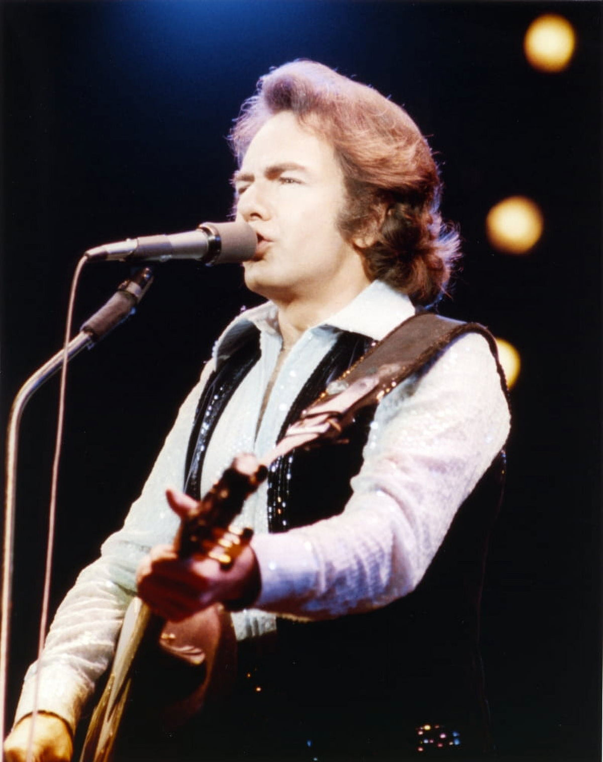 Neil Diamond singing while playing guitar photo print