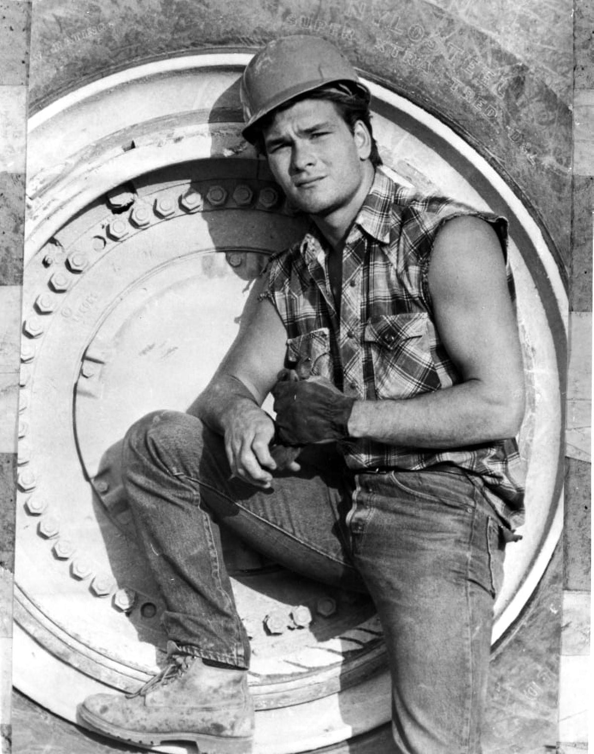 Patrick Swayze as a construction worker photo print.