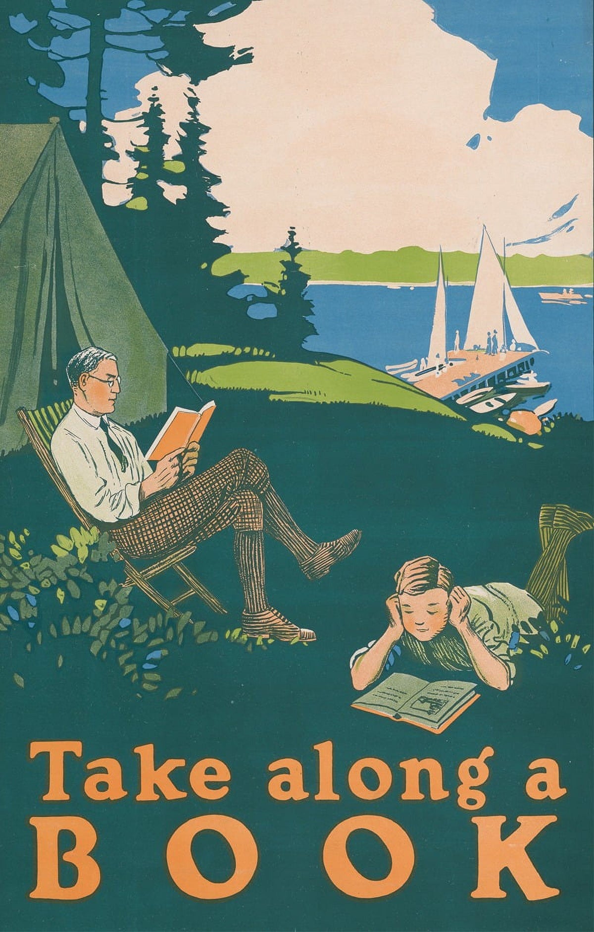 Take Along a Book poster print by Magnus Norstad illustrating the joy of reading.