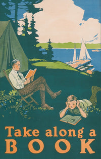 Take Along a Book poster print by Magnus Norstad illustrating the joy of reading.