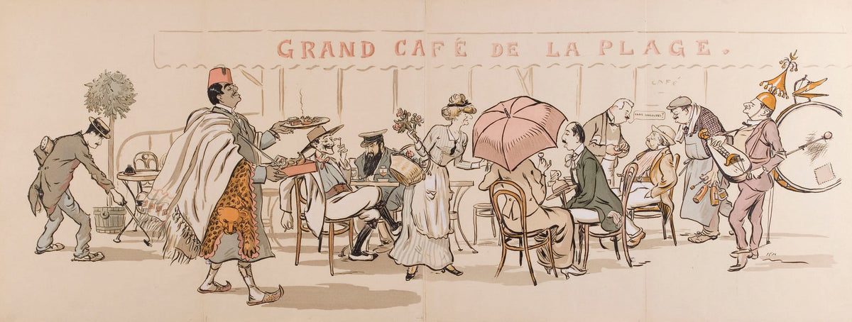 Grand Café de la Plage (1919) art print by Georges Goursat showcasing a lively café scene.