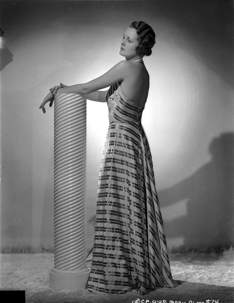 Mary Astor backless portrait photo print in stripe dress