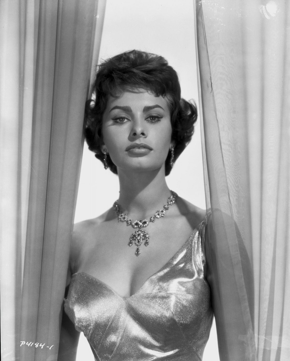 Sophia Loren classic portrait photo print in a glossy single shoulder dress