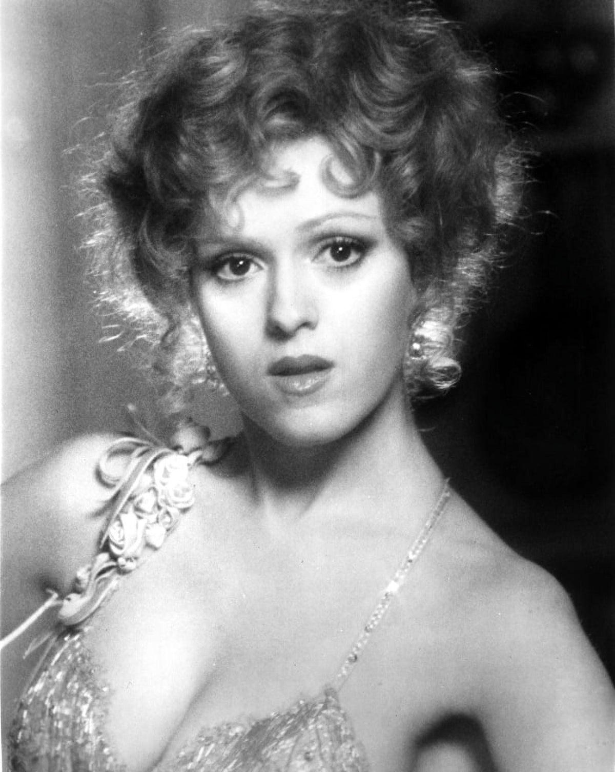 Bernadette Peters portrait photo print in white silk dress.