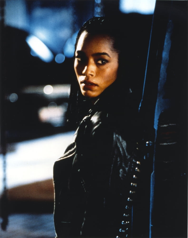 Angela Bassett posed in leather jacket photo print