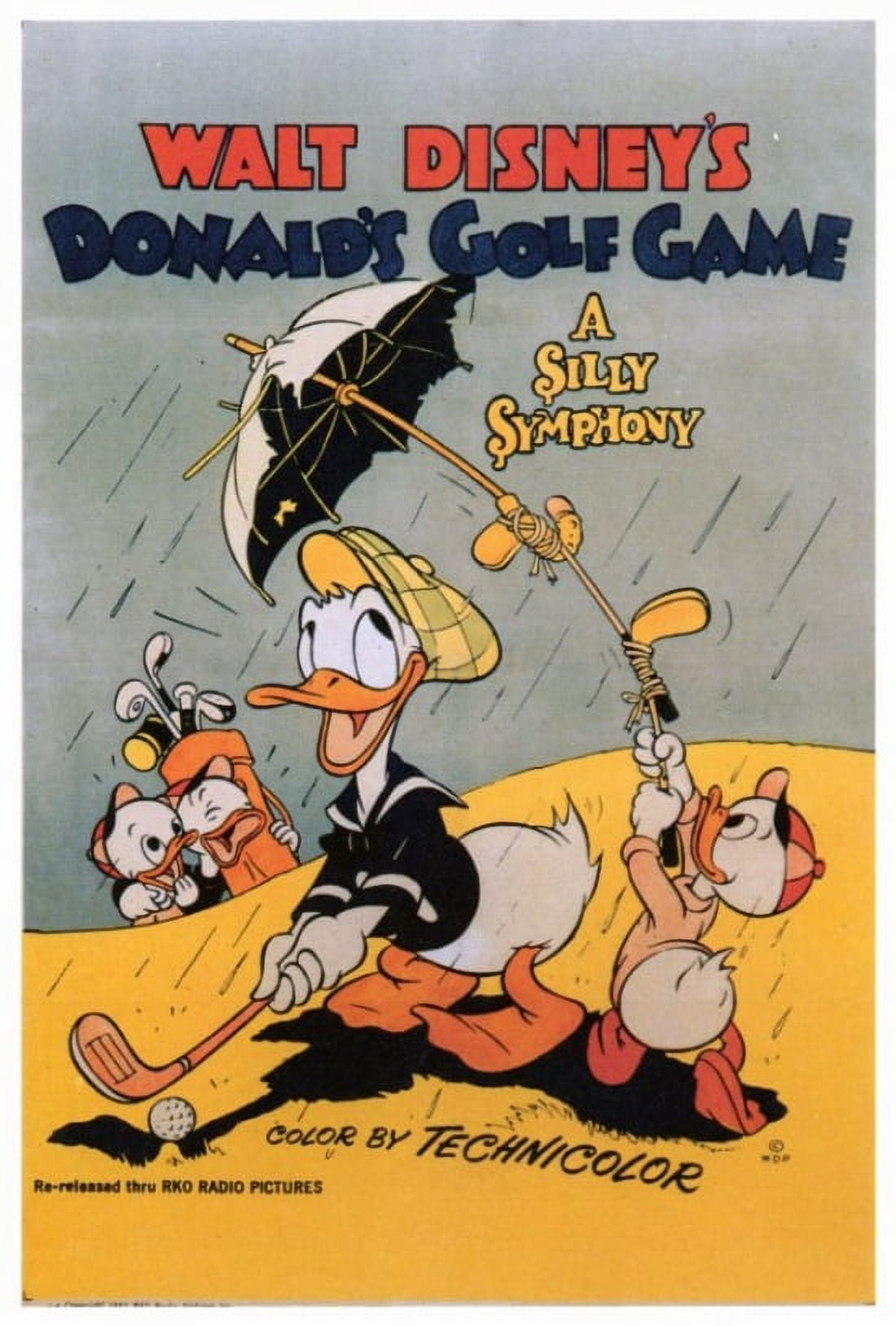 Donald's Golf Game Movie Poster Print featuring Donald Duck in a golfing scene.