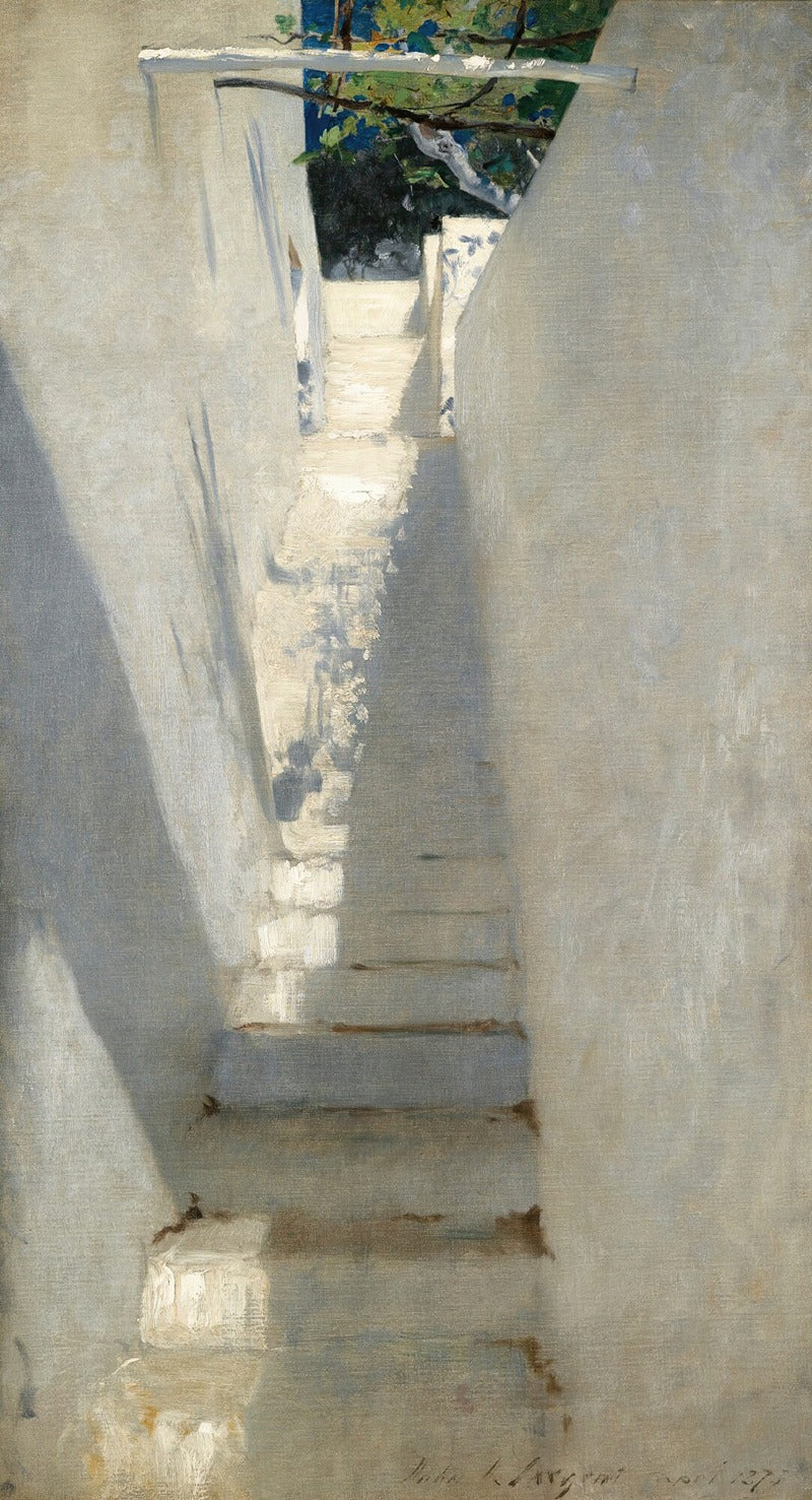 'Staircase in Capri' art print by John Singer Sargent featuring beautiful Italian landscape.