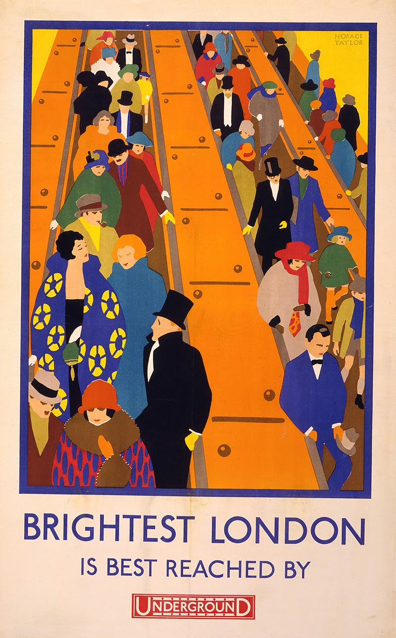 Brightest London Underground Poster Print by Horace Taylor, colorful artwork depicting London transport.