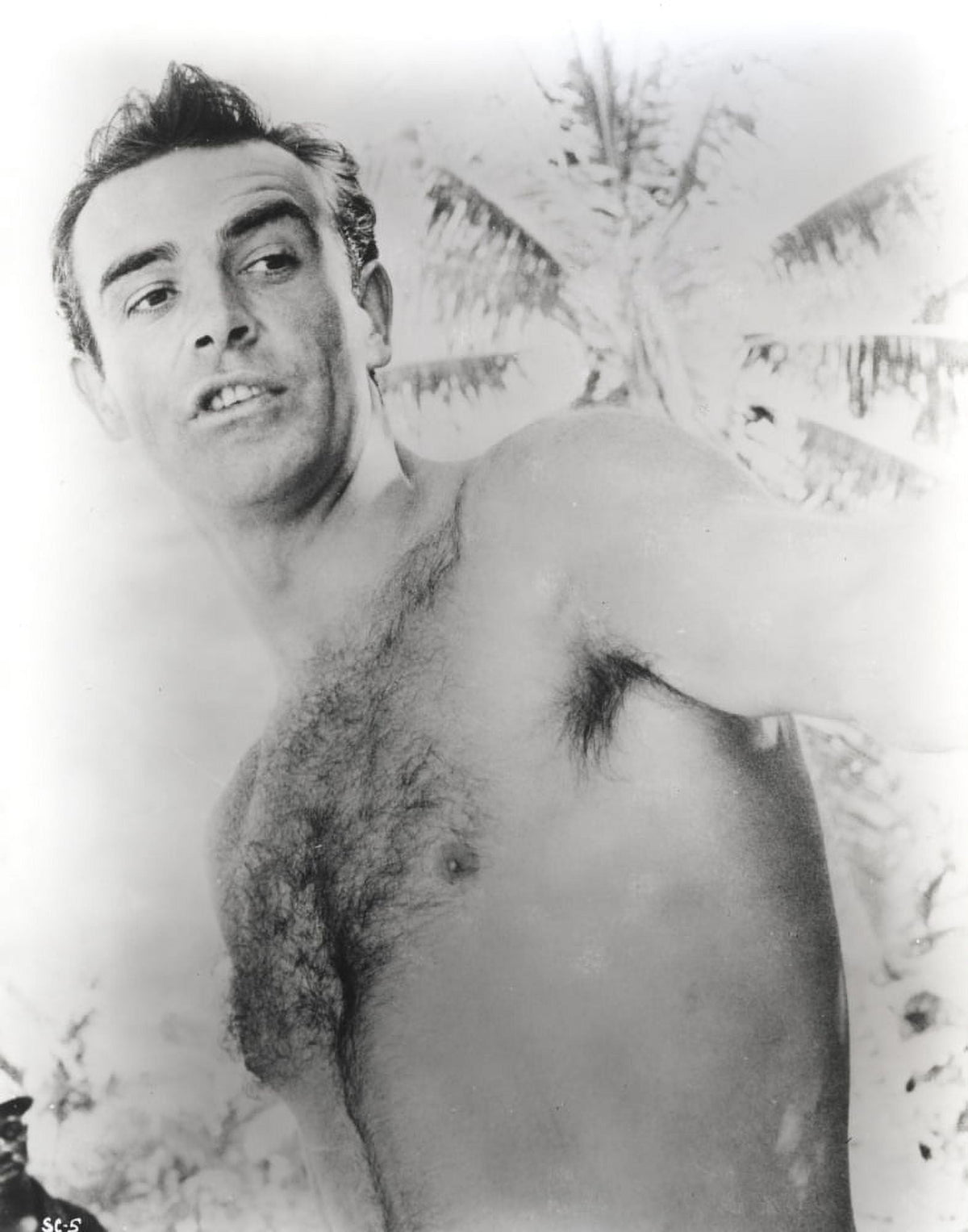 Shirtless photo print of Sean Connery, iconic vintage image.