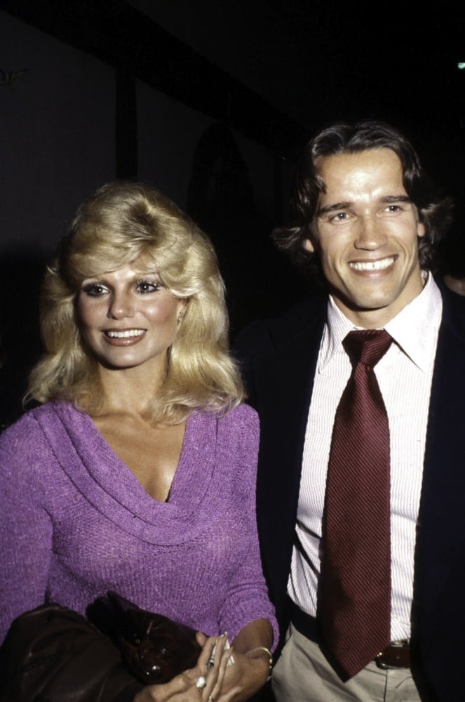 Arnold Schwarzenegger and Loni Anderson photo print featuring iconic Hollywood actors.