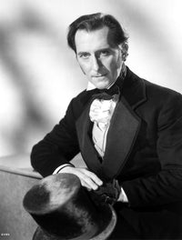 Peter Cushing classic photo print wearing a top hat, vintage cinema memorabilia.