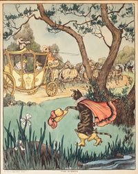 Puss In Boots vintage poster print by Elizabeth Tyler Wolcott, showcasing whimsical character art.