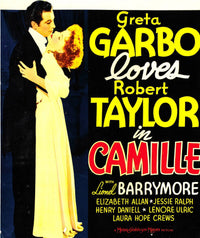 1936 Camille movie poster featuring Robert Taylor and Greta Garbo