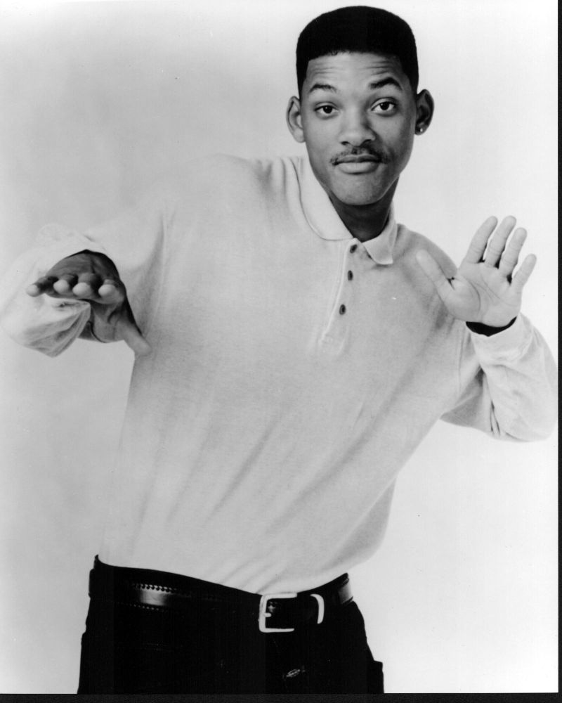 Black and white photo print of Will Smith dancing, capturing dynamic movement and energy.
