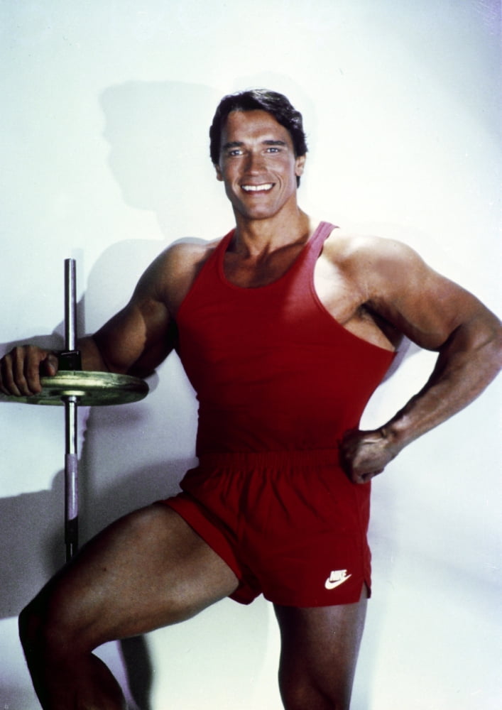 Arnold Schwarzenegger photo print in red gym outfit