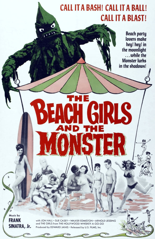 The Beach Girls and the Monster movie poster print from 1965 in vibrant colors.