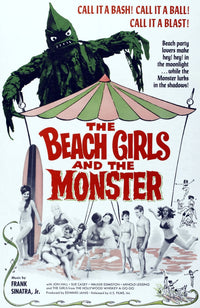 The Beach Girls and the Monster movie poster print from 1965 in vibrant colors.
