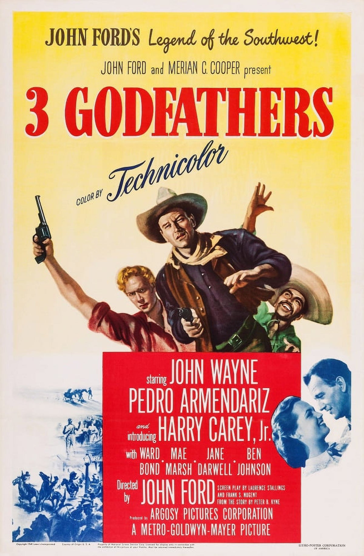 3 Godfathers Movie Poster Art Print featuring John Wayne and Harry Carey Jr.