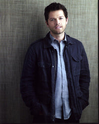 Misha Collins in cargo jacket photo print, stylish and charismatic.