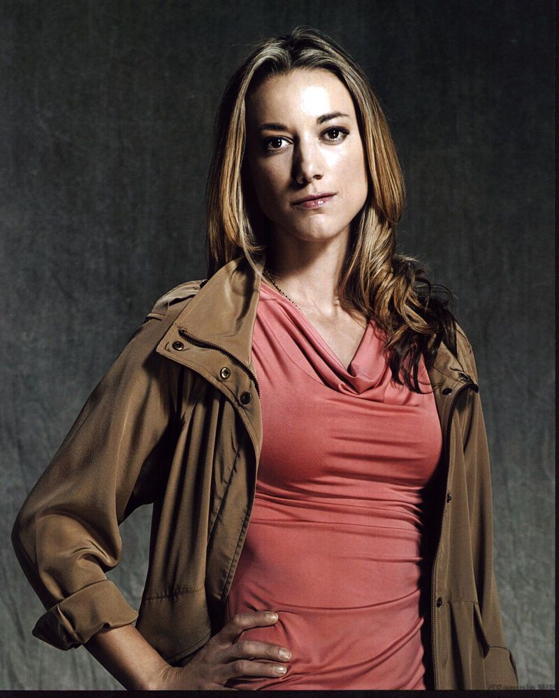 Zoie Palmer photo print in brown jacket and pink top, stylish fashion photography.