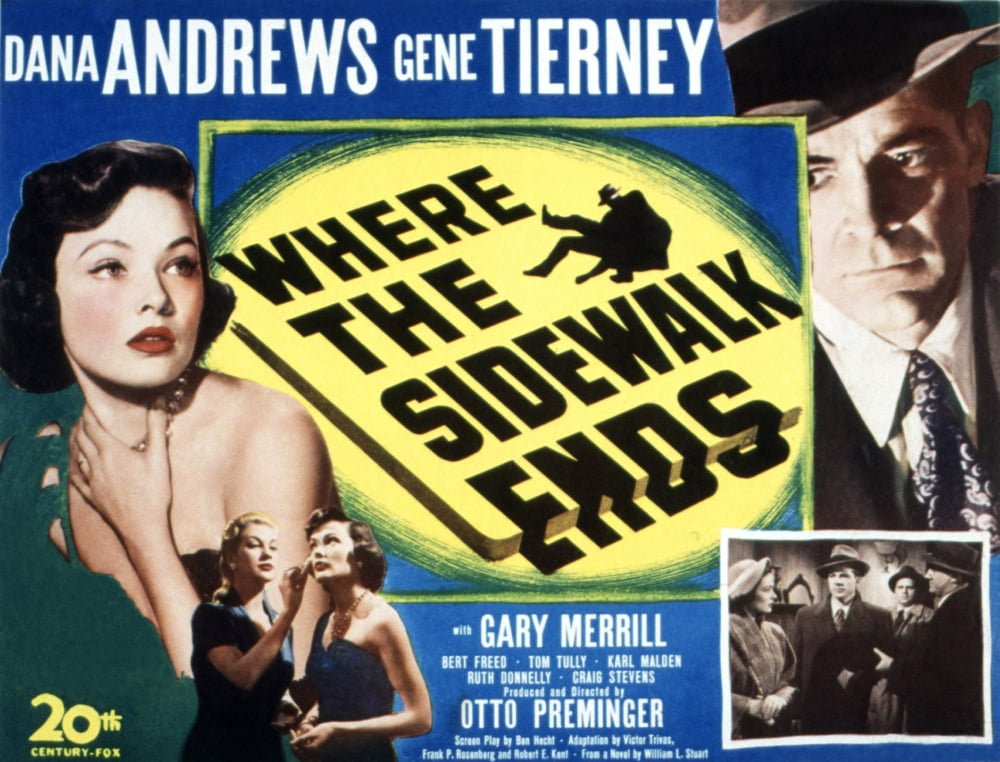 Where The Sidewalk Ends movie poster print featuring Gene Tierney and Dana Andrews