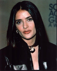 Salma Hayek in black leather jacket photo print