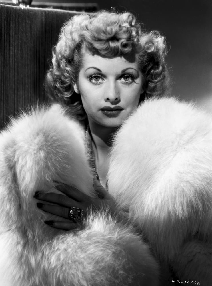Lucille Ball portrait photo print in fur coat, 8x10.