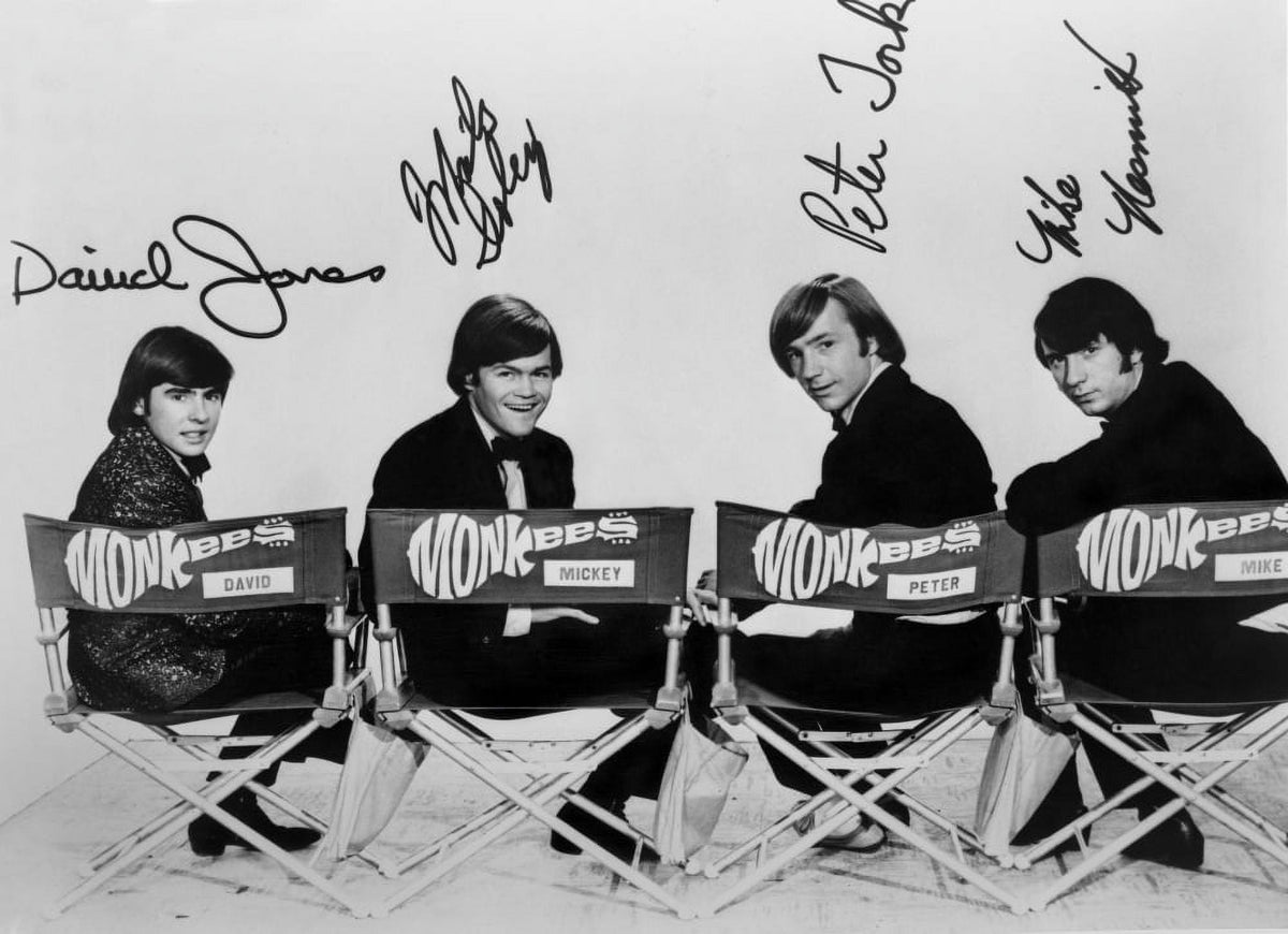 Monkees photo print with black and white background, available in multiple sizes.