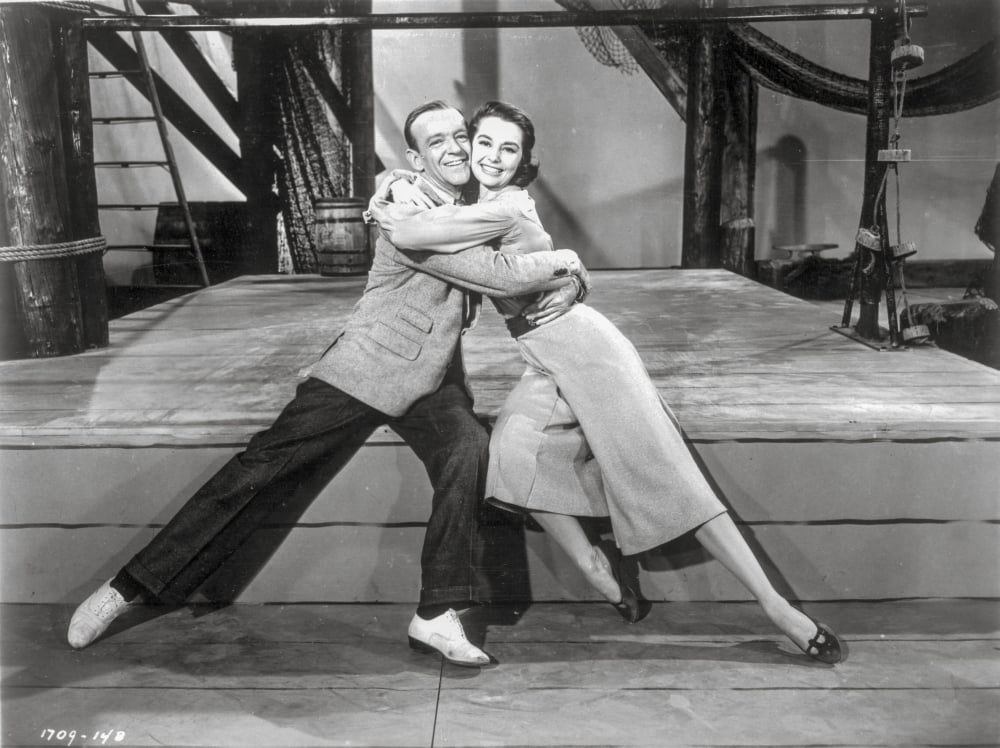 Silk Stockings Couple Hugging in Movie Scene Photo Print
