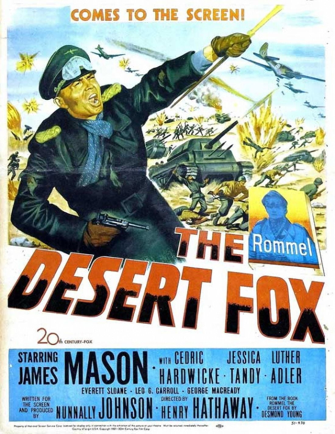 The Desert Fox movie poster showcasing the story of Rommel in 11x17 size.