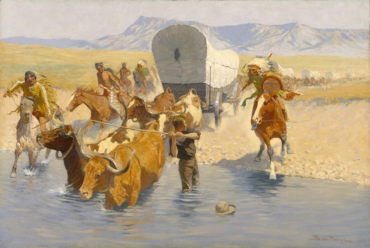The Emigrants fine art print by Frederic Remington showcasing migration.