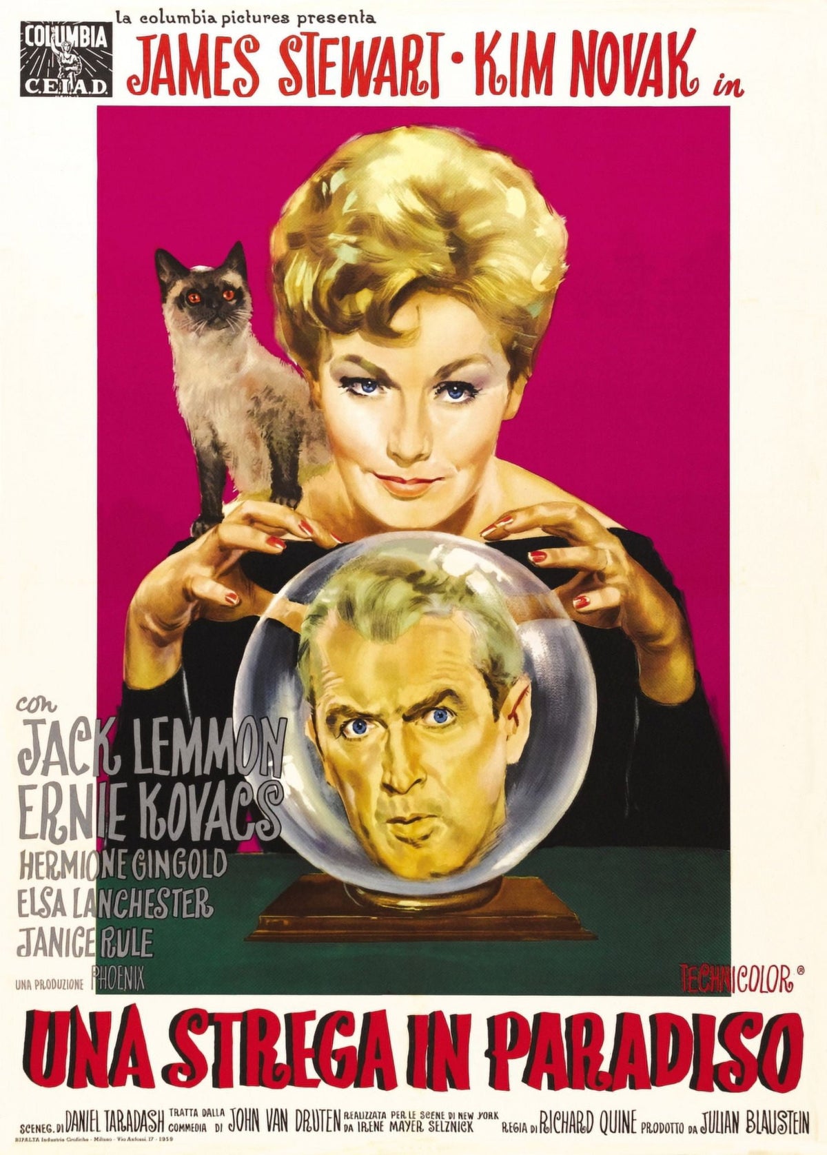 Bell Book and Candle Movie Poster featuring Kim Novak and James Stewart, 1958