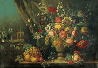 Still Life with Flowers and Fruits Poster Print - Natura Morta Con Fiori E Frutti
