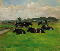 Landscape With Group Of Five Cows Fine Art Print by Piet Mondrian