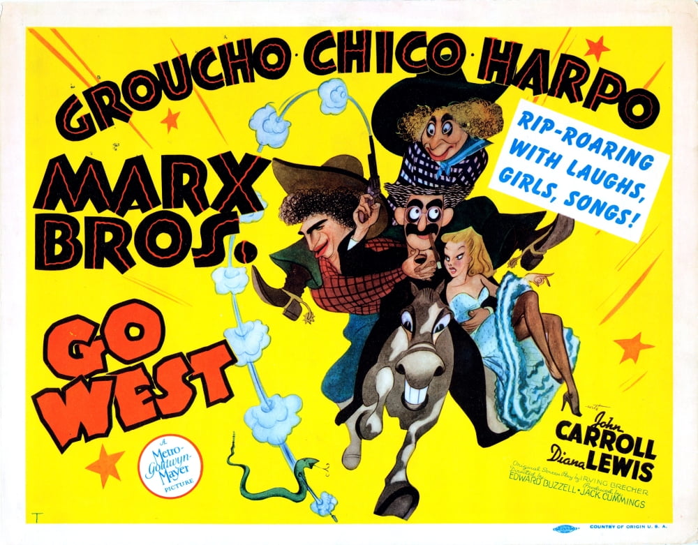 Go West Movie Masterprint Poster featuring the Marx Brothers in vibrant colors.