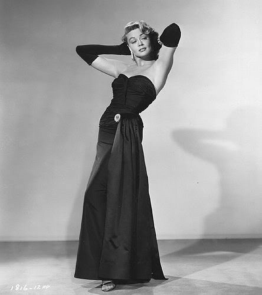 Vintage photo print of Dorothy Malone in a dress and black gloves.