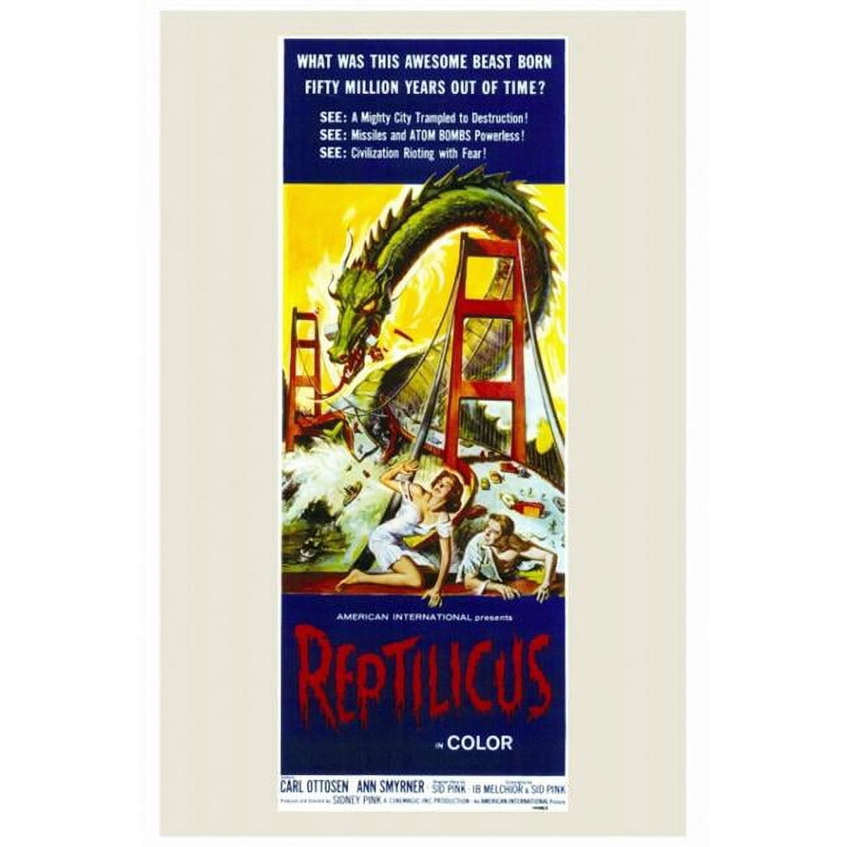 Reptilicus Movie Poster Print showcasing classic horror art in 27x40 inches.