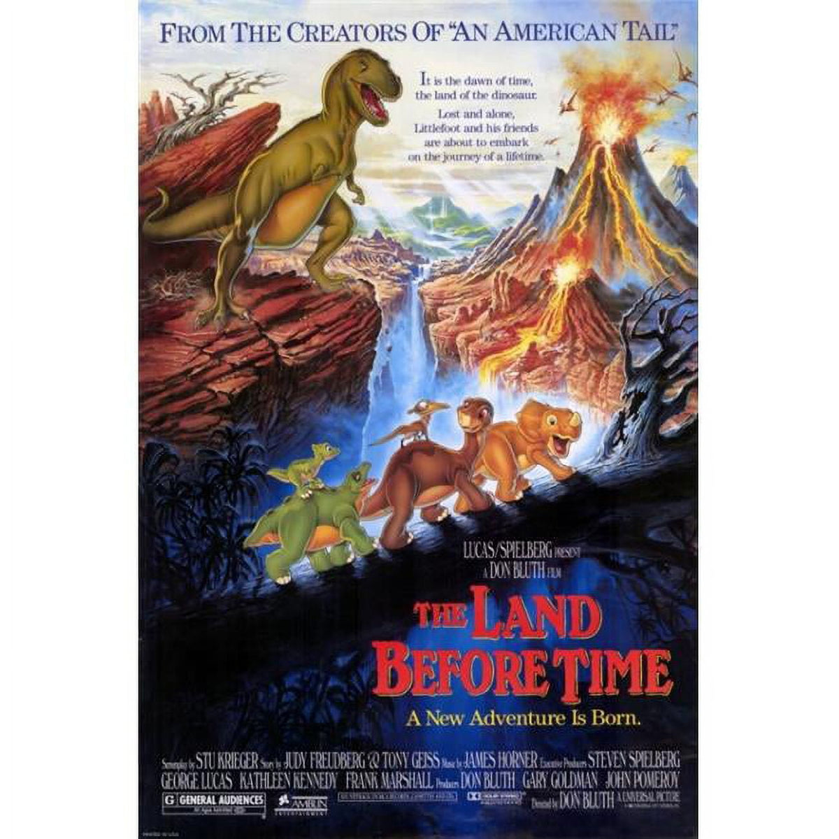 The Land Before Time movie poster in 11x17 size featuring beloved animated characters.