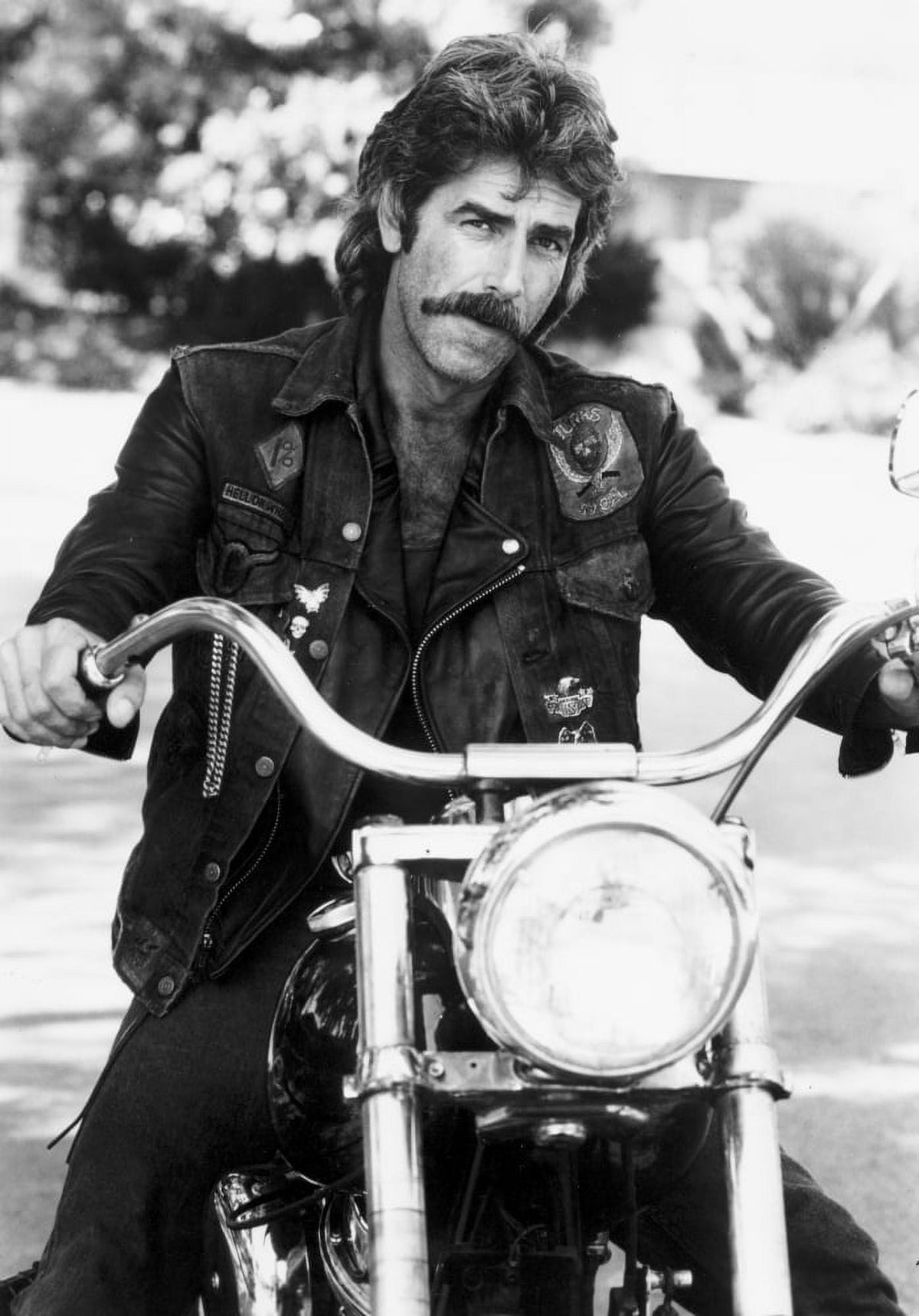 Sam Elliott on a motorcycle photo print in 8 x 10 and 16 x 20 sizes.