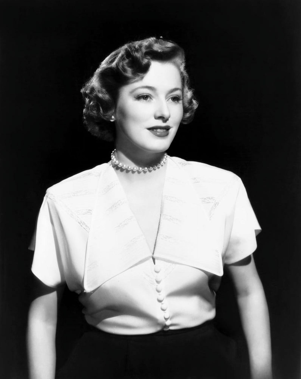Eleanor Parker 1950 photo print in a tissue-faille crepe blouse.