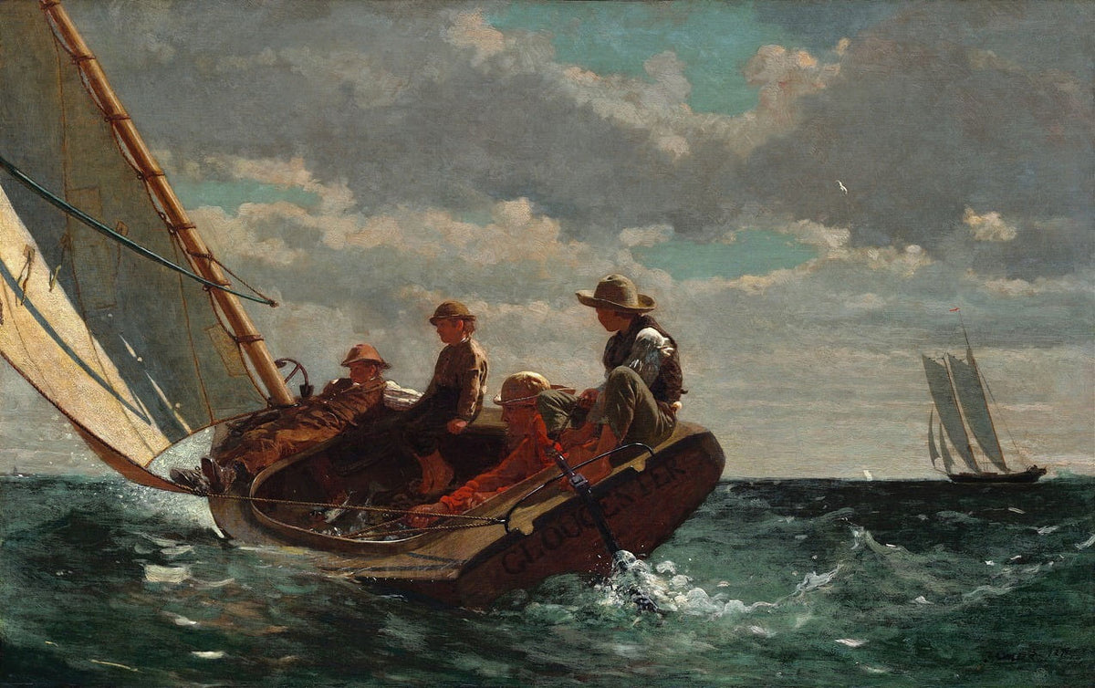 Breezing Up (A Fair Wind) poster print by Winslow Homer depicting a serene maritime scene.