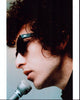 Bob Dylan close-up photo print with sunglasses and microphone.