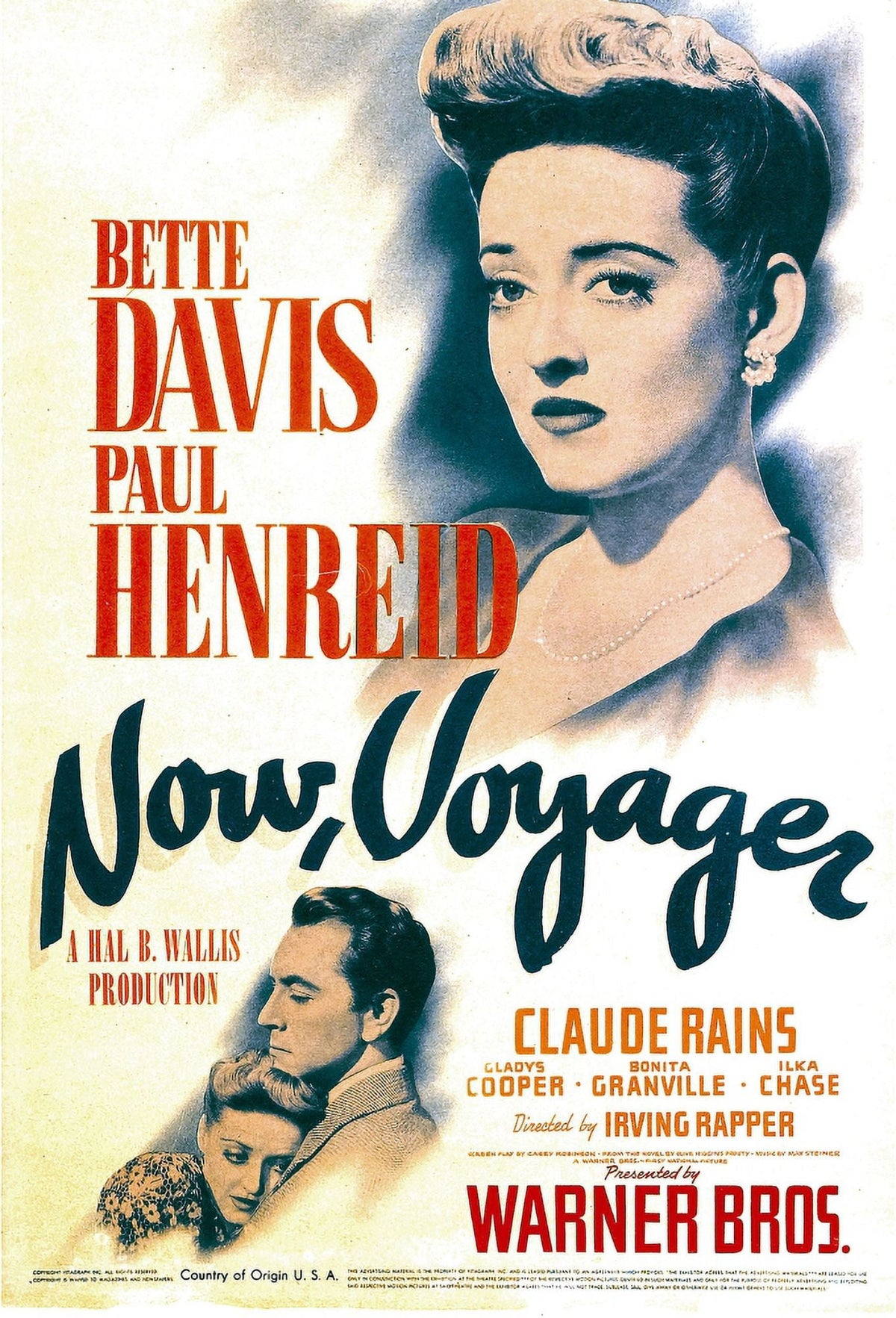Now Voyager movie poster print featuring Bette Davis and Paul Henreid, 1942.