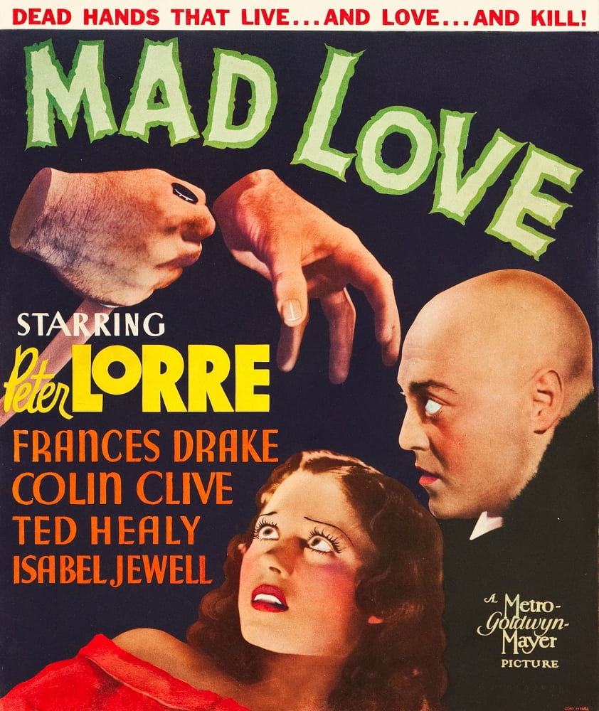 Mad Love movie poster featuring Frances Drake and Peter Lorre, 1935 classic film art print.