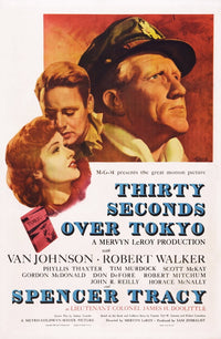 Thirty Seconds Over Tokyo Movie Poster Art Print featuring Phyllis Thaxter, Van Johnson, and Spencer Tracy from 1944.