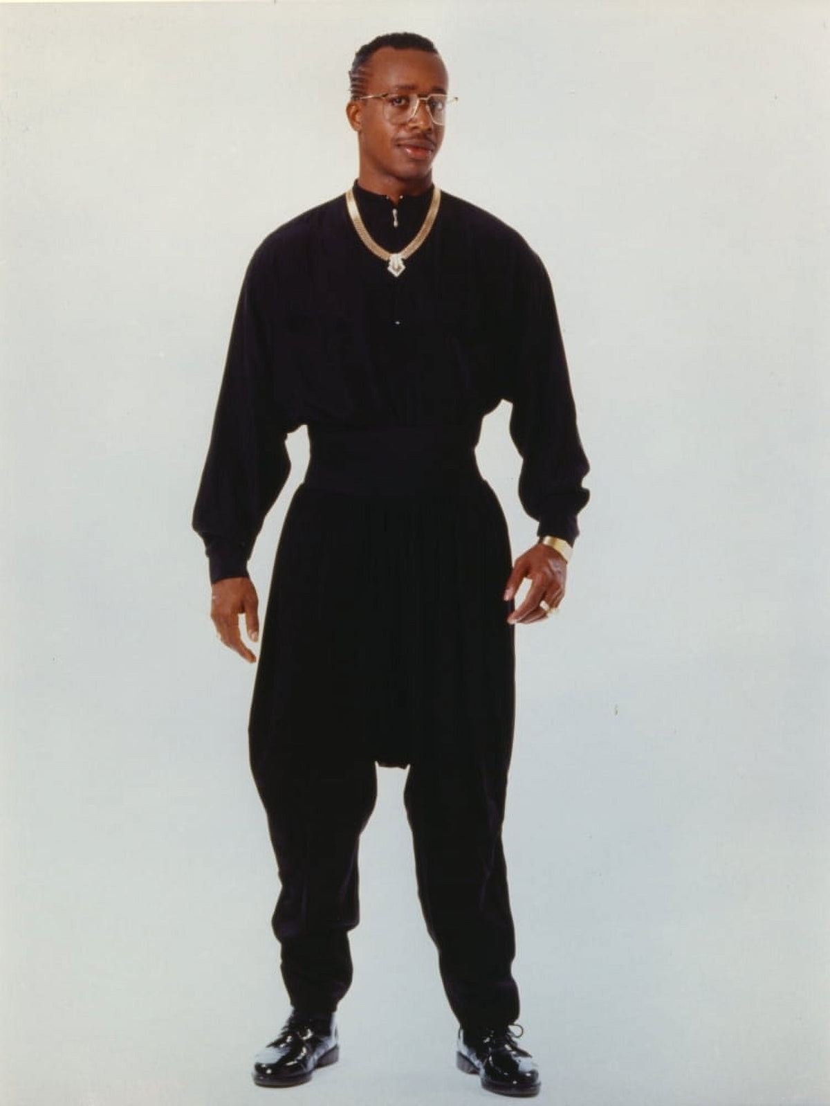 MC Hammer photo print in black outfit with necklace, 8x10 and 16x20 sizes.