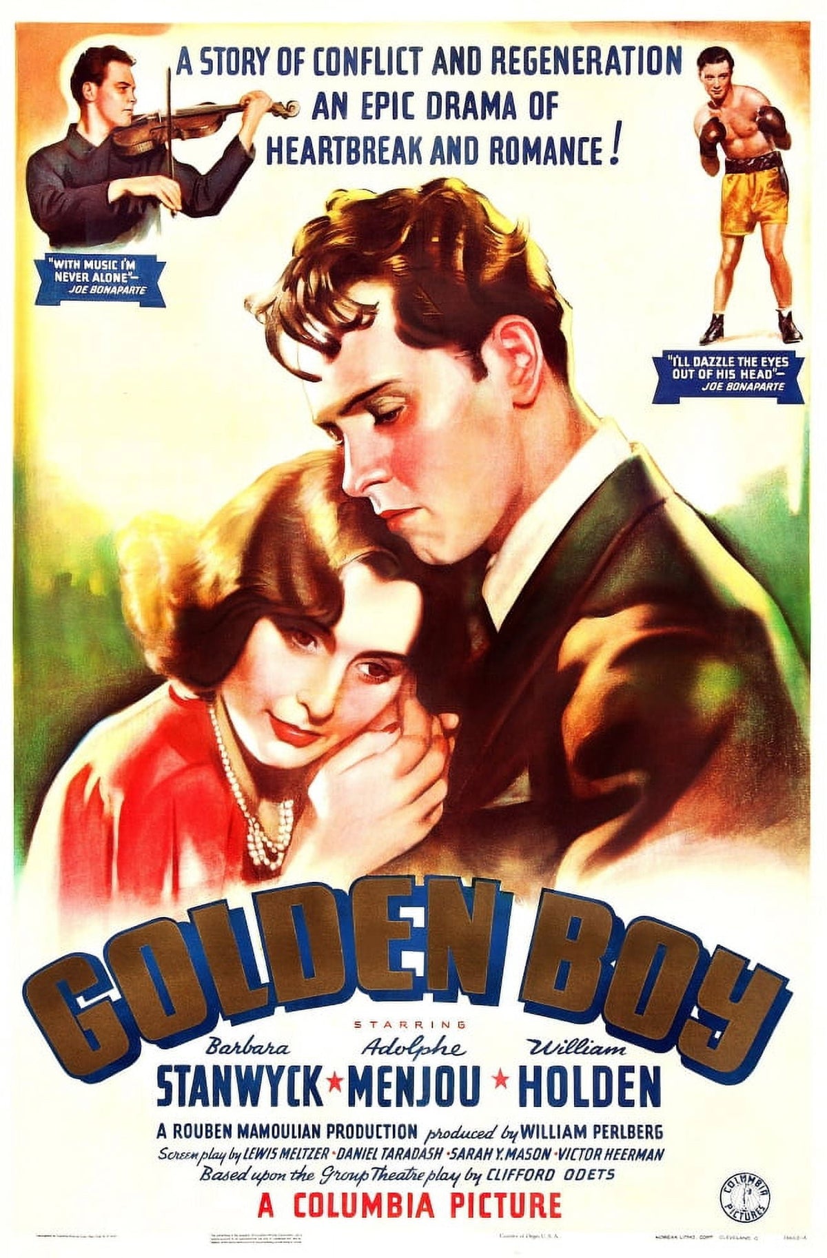 Golden Boy movie masterprint poster featuring Barbara Stanwyck and William Holden