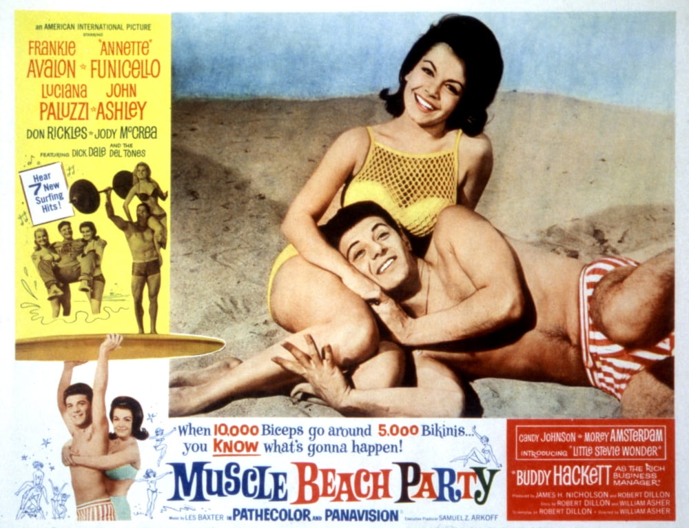 Muscle Beach Party Movie Poster Print featuring Frankie Avalon and Annette Funicello.